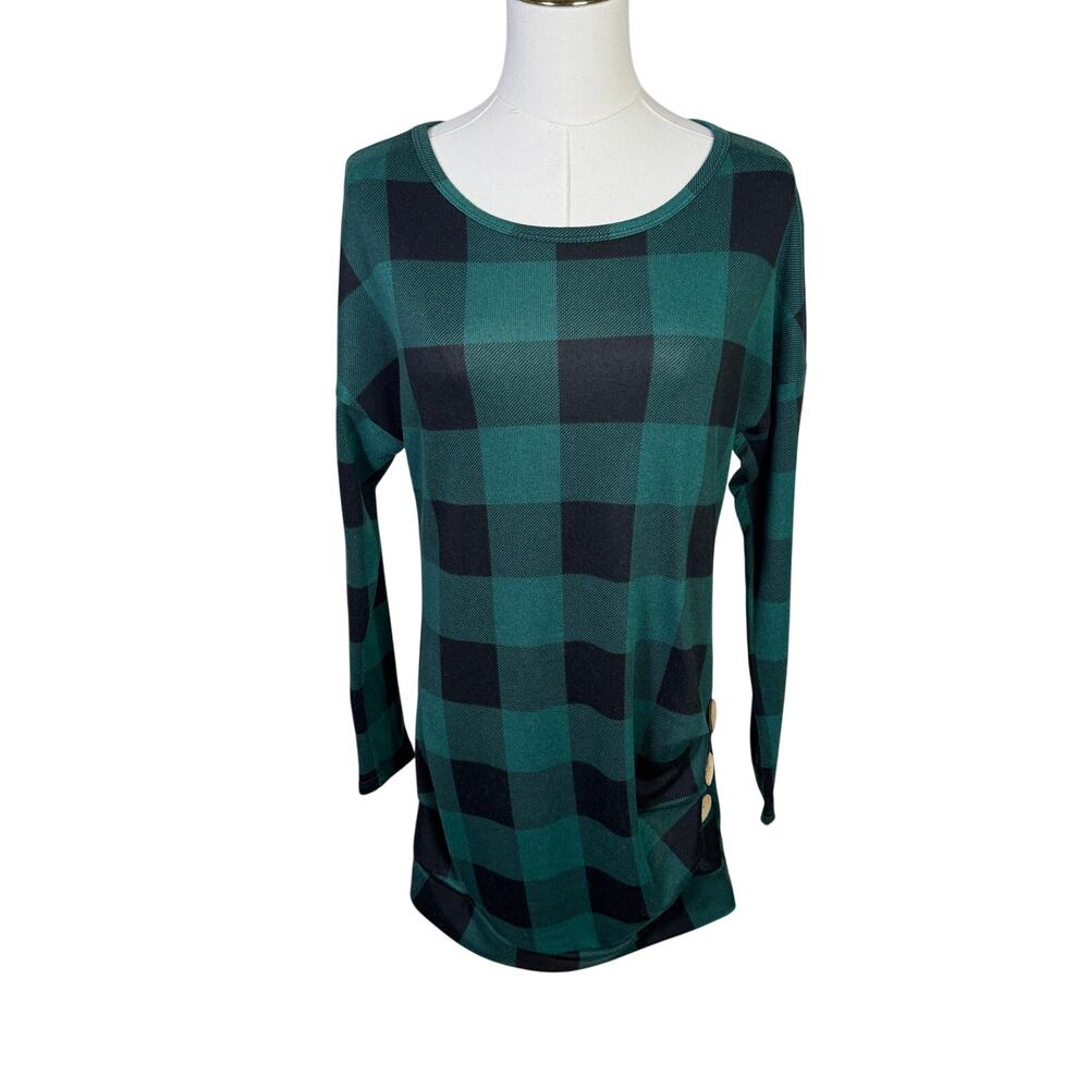 Yincro Plaid Green Black Long Button Detail Sweater US Womens M